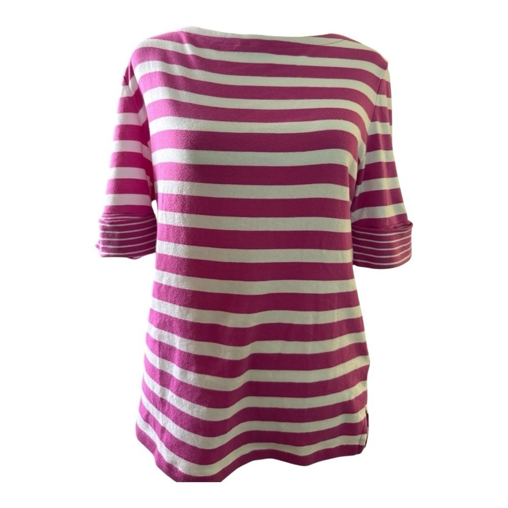 Active Seller! Lauren Ralph Pink Stripe Cotton Bateau Neck Top XL Classic